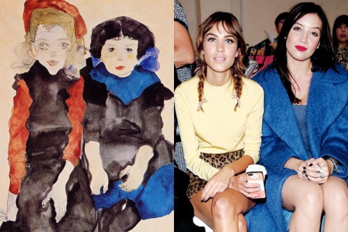 Two Little Girls, Egon Schiele (1911) / Alexa Chung ve Daisy Lowe, Londra Moda Haftası