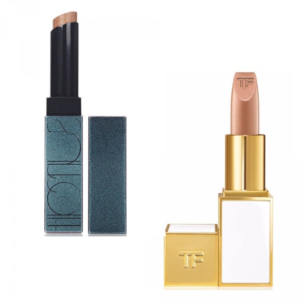 Solda Surratt Beauty Prismatique Lips in Café Société, Sağda Tom Ford Soleil Lip Foil