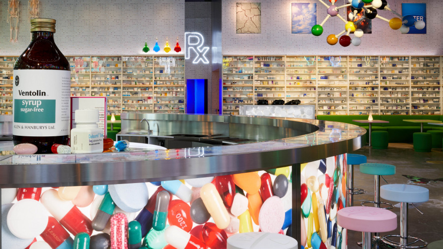 Damien Hirst: Pharmacy, Prada Mode Dubai. Photographed by Maha Eddé. © Damien Hirst and Science Ltd. All rights reserved, DACS 2022.