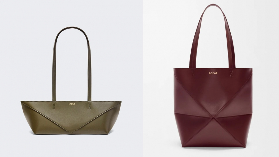 Solda Loewe Cropped Puzzle Fold, Sağda Loewe Fold Tote